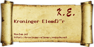 Kroninger Elemér névjegykártya
